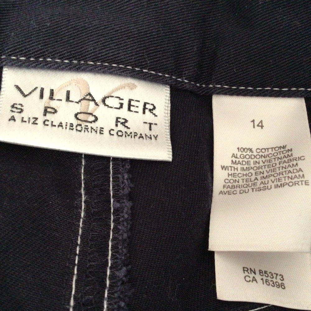 Villager Sport, A Liz Claiborne Company - Black denim shorts with white trim - Picture 3 of 4